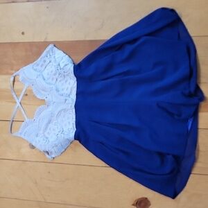 MOXEAY small blue with white lace romper sailor nautical retro